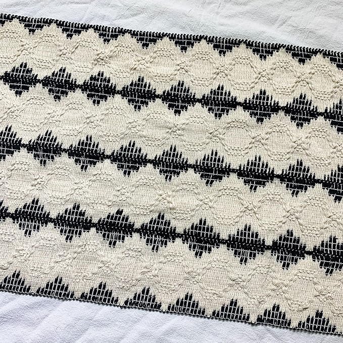 Boho Table Runners with Tassels 72inches, Macrame Farmhouse Table Runner for Dining, Bedroom & Kitchen Decor (Black and White)