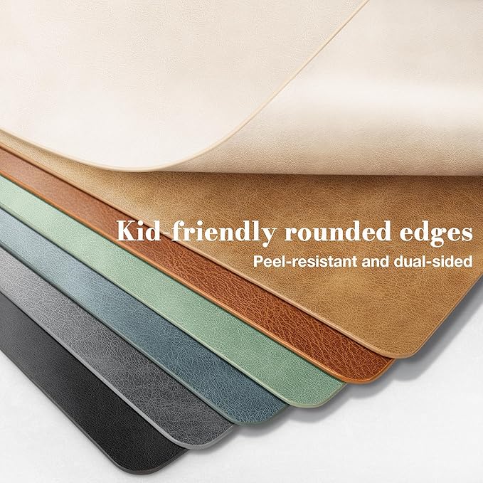 Roxifina Faux Leather Placemats Set of 6 - Vinyl Placemats Wipeable Waterproof Oil-Proof PU Place Mats Heat Resistant Reversible Table Mats for Dining, Kitchen, Outdoor, 12 x 17 Inch (Gray)