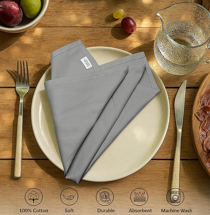 Ruvanti Cloth Napkins Set of 6, 100% Cotton High GSM 18x18 Inches Soft, Washable, Highly Durable & Absorbent, Perfect for Parties, Christmas, Thanksgiving Dinners – Wild Dove