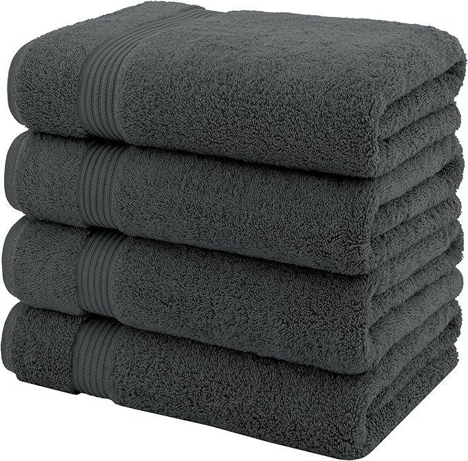 American Veteran Towel, Turkish Bath Towels for Bathroom 4 Pack, 27x54 Extra Large Premium Soft Drying Bathroom Towels, Dark Gray