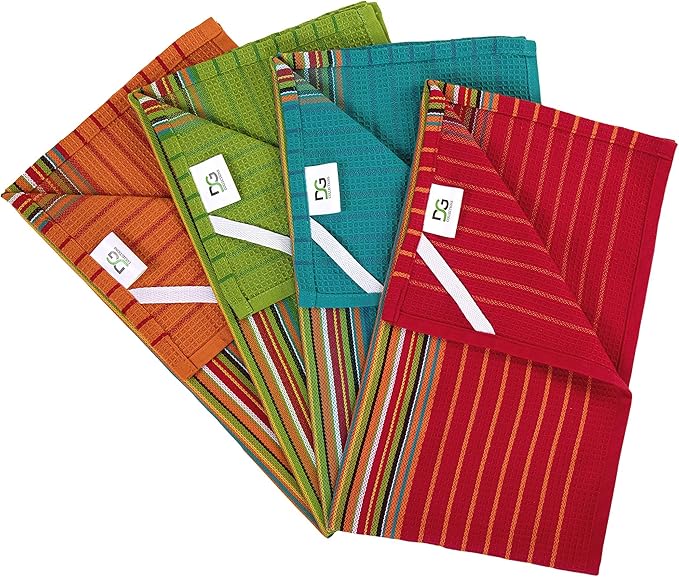 DG Collections 100% Cotton Salsa Kitchen Towels – 4 Pack, Super Absorbent Dish Towels, 16x28 Inch, Lint-Free, Durable Weave – Reusable Kitchen Cleaning Cloths for Home & Restaurants