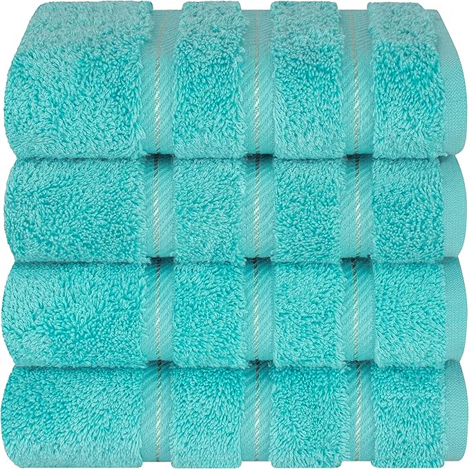 American Soft Linen Luxury Hand Towels for Bathroom, 600 GSM Heawy Weight 16x28 Size 100% Cotton Turkish 4 Piece Hand Face Towel Set, Turquoise Blue Hand Towels
