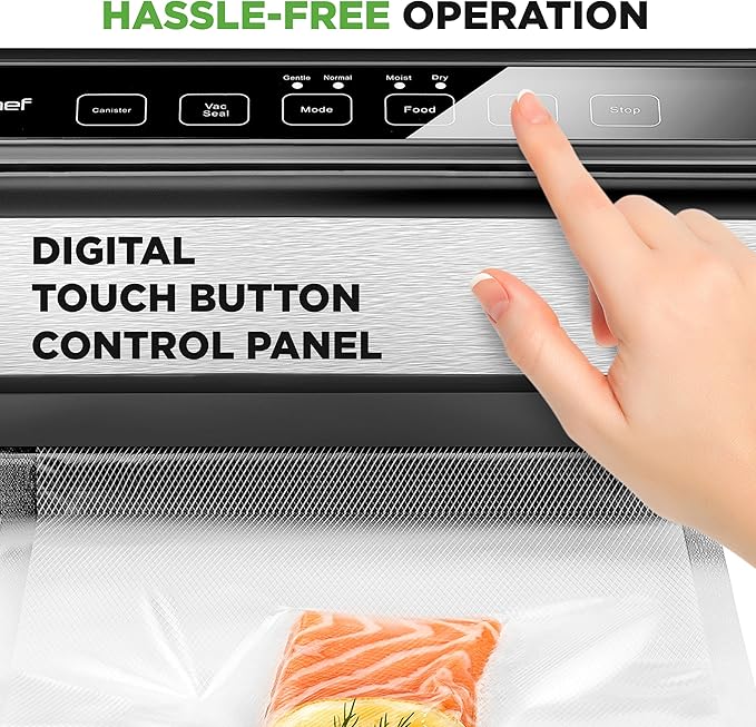 NutriChef Vacuum Sealer for Food - Automatic Electric Air Sealing Preserver System with Gentle and Normal Modes, Roll Cutter, Reusable Bags, Meal Prep Storage, Suitable for Dry/Moist Foods