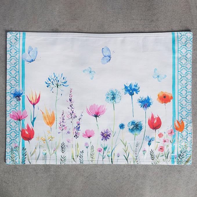 Maison d' Hermine Placemats Set of 4 100% Cotton Washable Cloth Place Mats Reusable Table Mats for Kitchen Dining Party Wedding Gifts for Mothers Day Spring/Summer(Flower in The Field, 13" x 19")