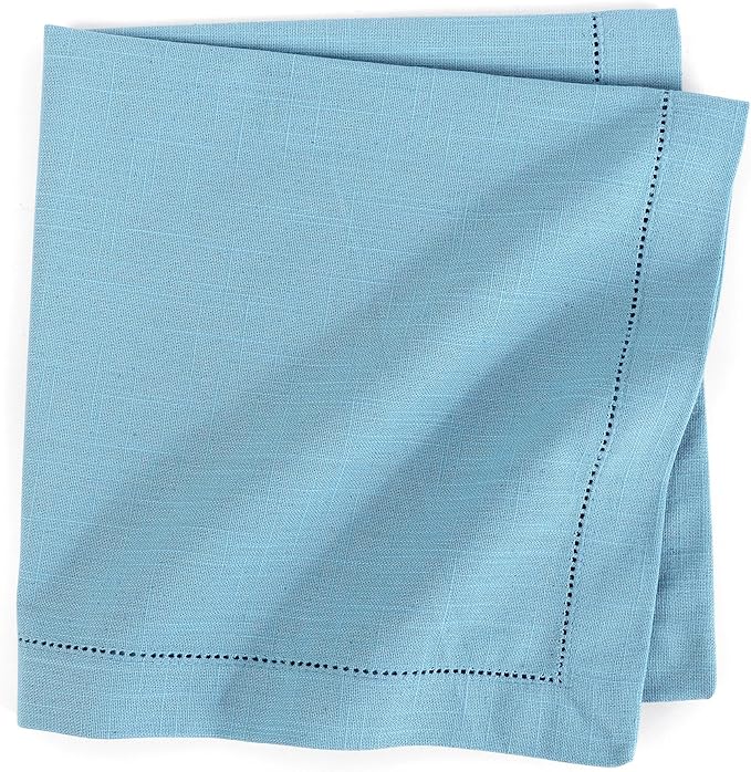 FINGERCRAFT Cloth Napkins, Hemstitched Napkins Cloth, 20 x 20 Inch Generous Picot Hem and Mitered Corner, Everyday Use Premium Quality Perfect for Parties Dinners Weddings Cocktail Set of 6 Aqua