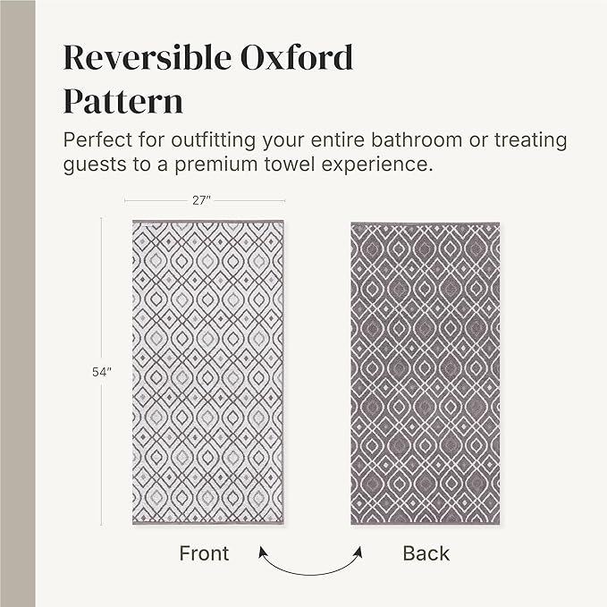 Modern Threads Classic Diamond 6-Piece 100% Cotton Towel Set – Yarn Dyed Jacquard – Includes 2 Bath Towels, 2 Hand Towels, 2 Washcloths – Absorbent, Quick Dry, Soft & Durable – Gray