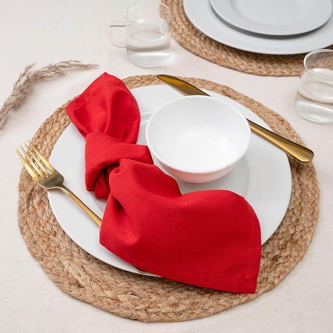 Blue Needles Solid Cloth Napkins Set of 12 Red 100% Cotton Dinner Napkins 18x18 inches - Soft, Reusable, Absorbent & Washable Linen, Ideal for Spring Summer Easter Events Parties & Everyday Use