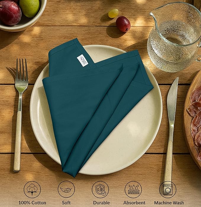 Ruvanti Cloth Napkins Set of 12, 100% Cotton High GSM 18x18 Inches Soft, Washable, Highly Durable & Absorbent, Perfect for Parties, Christmas, Thanksgiving Dinners – Deep Teal