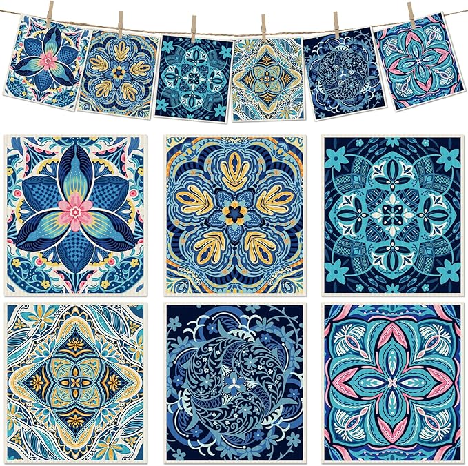 6 Packs Swedish Paper Cloths for Kitchen, Reusable Paper Towels Washable Dish Rags, Highly Absorbent Kitchen Towels Quick Drying Swedish Sponge Cleaning Dish Cloths(Blue Retro Floral)