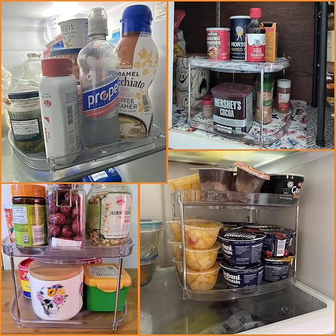 Yieach 2 Tier Pantry Lazy Susan Organizer,12″x10″ Square Turntable Organizers for Kitchen Cabinets & Pantry Storage,Tiered Spice Rack,Jars,Canned Goods,Seasoning Shelf,Can Organizer for Inside Cabinet