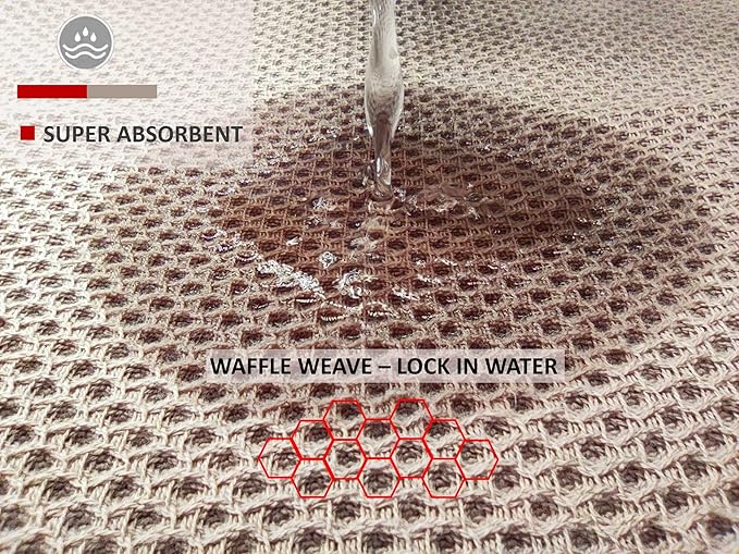 Kitchen Towels 100% Cotton Waffle Weave Dish Towel for Cleaning Drying Dishes Extra Absorbent and Soft, Dish Cloth,13 x 28 Inch(EarthBrown-4 Pack)