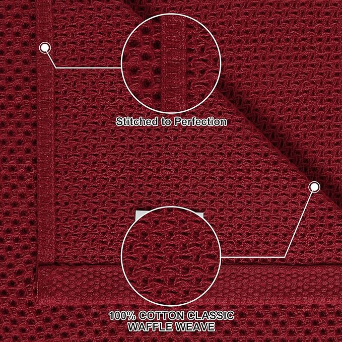 Homaxy 100% Cotton Kitchen Towels and Dishcloths Set, 12 x 12 Inches and 13 x 28 Inches, Set of 12 Bulk Kitchen Towels Set, Ultra Soft Absorbent Dish Cloths for Washing Dishes, Burgundy