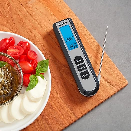 Taylor TruTemp Dual Instant Read Infrared Meat and Food Thermometer, Digital for Cooking, IPX5 Splash Proof Design, Plus Meat Probe for BBQ, Kitchen, Smoker, and Grilling, Gray