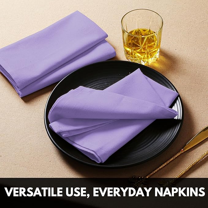 Lavender Cloth Napkins, 4 Pack, 100% Cotton, 17x17 Inches, Premium Quality, Soft Texture, Quick Drying, Great for Spring Holidays, Family Dinners, Baby Showers, Easter - Lavender