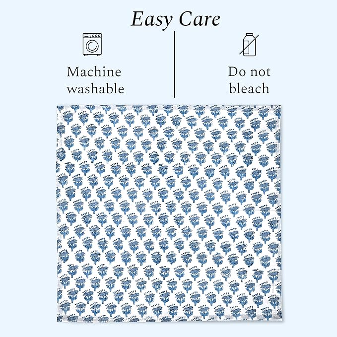 CPC Apatite Blue Indian Block Print Cotton Cloth Napkins Set of 4, 18x18 Reusable Everyday Napkins, Soft, Absorbent, Floral Dinner Napkin, Holiday, Party Gift, Spring,Mother's Day