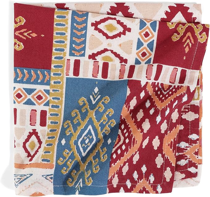 FINGERCRAFT Cloth Napkins, Set of 4 Cotton Linen Blend Printed Dinner Napkins Cloth Mitered Corner Perfect for Parties Dinners Weddings Cocktail Christmas Easter 20x20 Rust Boho