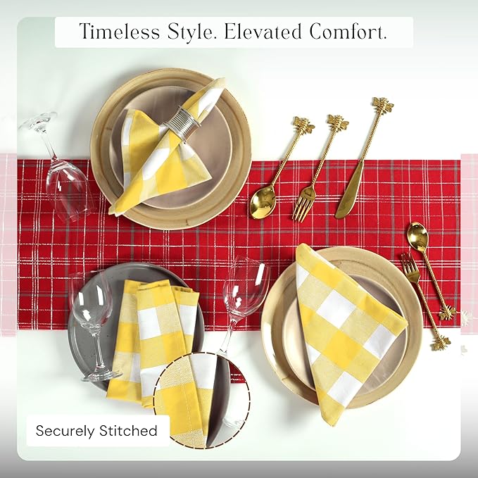 Lemon Yellow Buffalo Plaid Cloth Napkins (Set of 4), 16"x16", Checkered Fabric - Soft, Durable, Reusable Cotton Napkins for Weddings, Dinner Parties, Restaurants, Spring Easter Decor