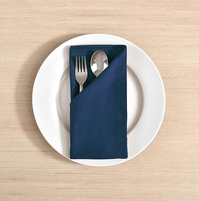 Cloth Napkins Dinner Washable Set of 4 in Cotton Linen Fabric Premium Quality, Mitered Corners for Reusable Every Day Use Pre Shrunk and Good Absorbency Christmas Cloth Napkins (Pack of 4, Navy)