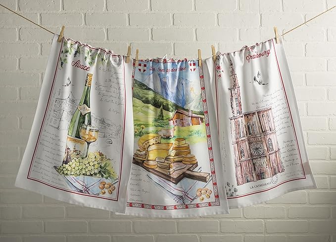 Maison d' Hermine Kitchen Towels Set of 3 100% Cotton 27.50" x 20" Reusable Cloth Tea Dish Towels Absorbent with Hanging Loop for Kitchen Gifts for Mothers Day Spring/Summer (Ribeauville)