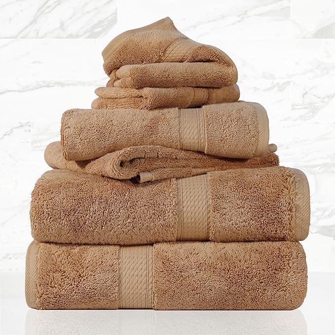 SUPERIOR Egyptian Cotton Pile 6 Piece Towel Set, Includes 2 Bath, 2 Hand, 2 Face Towels/Washcloths, Ultra Soft Luxury Towels, Thick Plush Essentials, Guest Bath, Spa, Hotel Bathroom, Rust