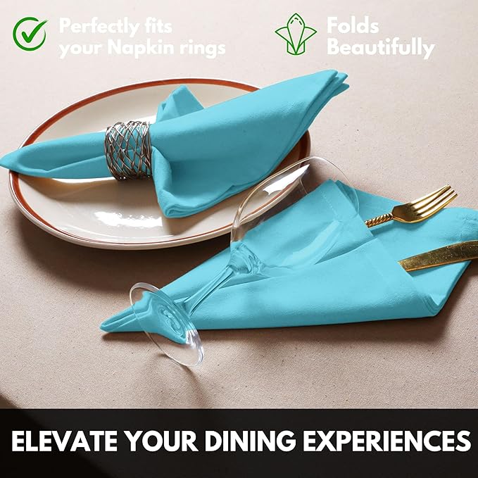 Ocean Blue Cloth Napkin 100% Cotton, 17x 17 Inches, Table Napkin for Dining, Lunch, Cocktail, Decorative Washable Napkins for Spring, Baby Showers, Easter - Aqua Blue (Set of 12)
