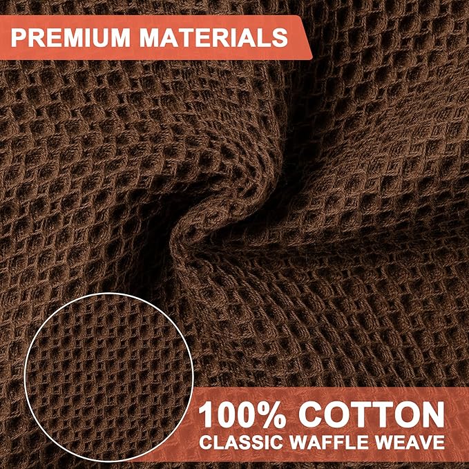 BOOMIBOO 6-Pack Kitchen Dish Cloths, 100% Cotton Waffle Weave, Ultra Soft Absorbent, Quick Drying Dish Towels, 12x12 Inches,Dark Brown