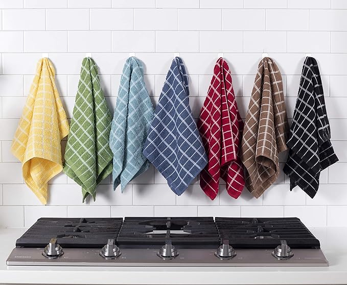 Ritz Premium 100% Cotton Terry Check Kitchen Dish Towels - Highly Absorbent, Super Soft, Long-Lasting, 25"x15", 3-Pack, Dew
