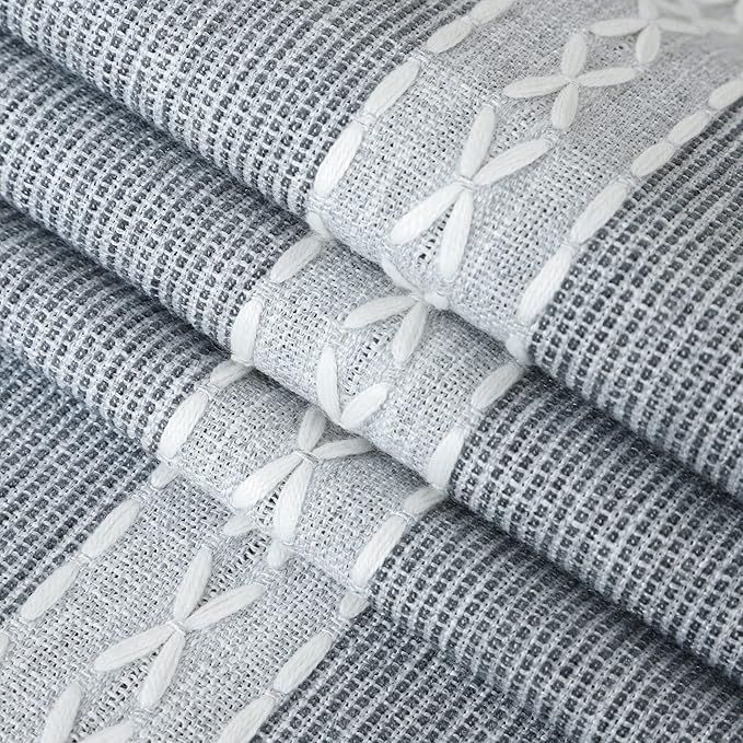 Farmhouse Braided Striped Table Runner Rustic Embroidery Coffee Table Runners for Decorations Weddings Holiday Grey 13x90inch