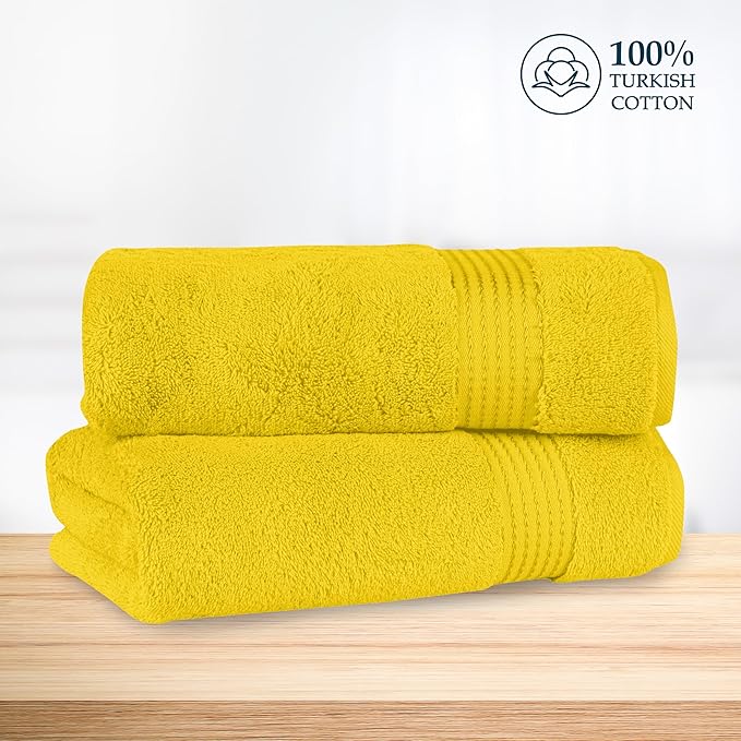Mocassi Luxury 100% Turkish Cotton 2-Pack Bath Towel Set- Ultra Soft, Quick Dry Highly Absorbent 27 x 54 inch Premium Spa Hotel Quality 2PC Bath Towels - Luxurious Soft Bathroom Towels, Yellow