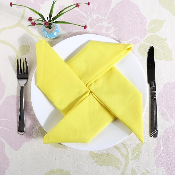 Cloth Napkins Dinner Washable Set of 4 in Cotton Linen Fabric Premium Quality, Mitered Corners for Reusable Every Day Use Pre Shrunk and Good Absorbency Christmas Cloth Napkins (Pack of 4, Lemon)