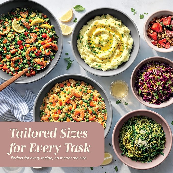 COOK WITH COLOR Mixing Bowls with TPR Lids - 12 Piece Plastic Nesting Bowls Set includes 6 Prep Bowls and 6 Lids, Microwave Safe Mixing Bowl Set (Pink Ombre)