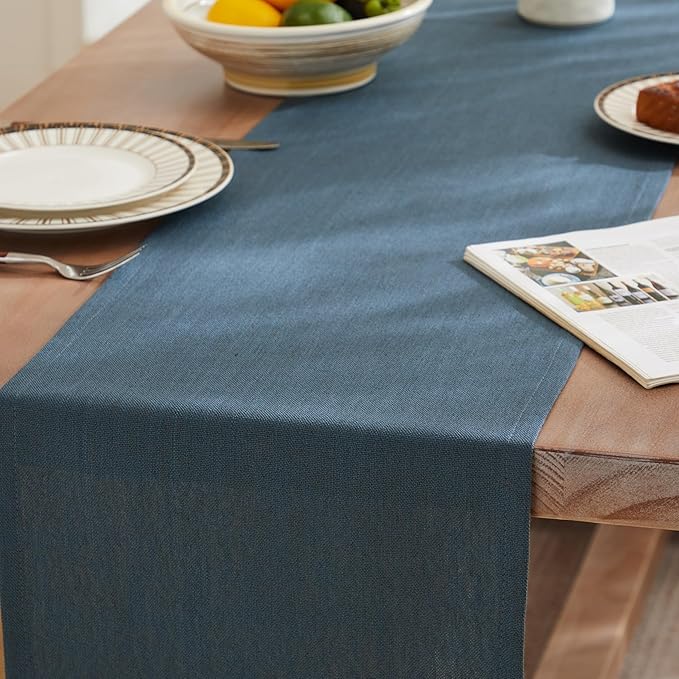 ZeeMart Rustic Cotton Linen Table Runner, 13x72 Inches Navy, Farmhouse Style Navy Blue Table Runners 72 Inches Long, Washable Kitchen Dining Table Decoration for Home Party Decor