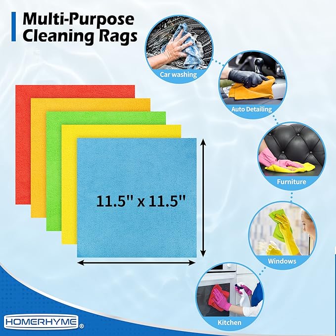 Microfiber Cleaning Cloth, 100 Pack Cleaning Rags Microfiber Towel Bulk Absorbent Lint-Free Wash Cloths, All-Purpose Towels for Cars, Shop, Automotive, Garage, Home and Kitchen 11.5"*11.5"