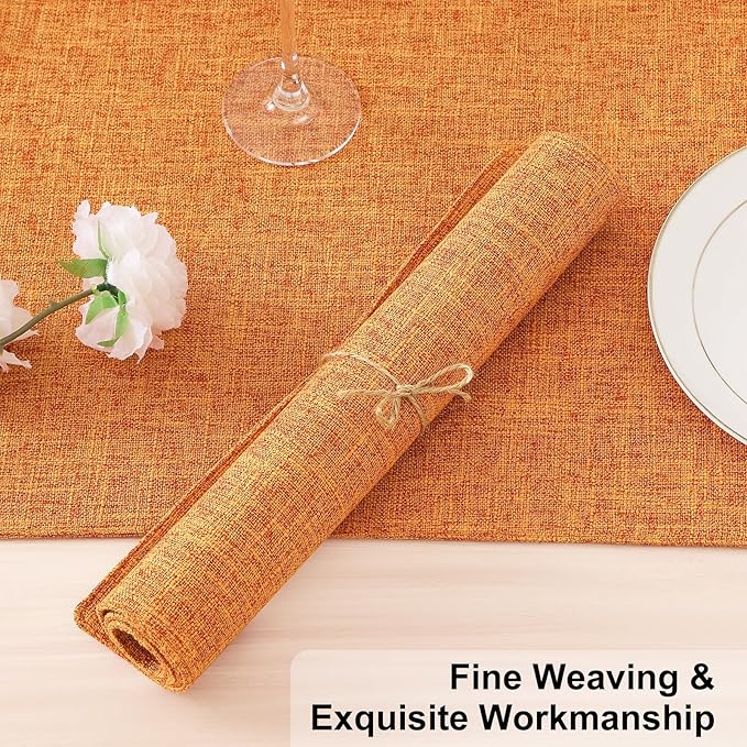 Homaxy Cloths Placemats for Dining Table Set of 6, Heat Resistant Washable Cotton Linen Blend Table Mats, Easy to Clean Place Mats for Indoor Outdoor Party Kitchen Decoration, 13" x 19", Orange