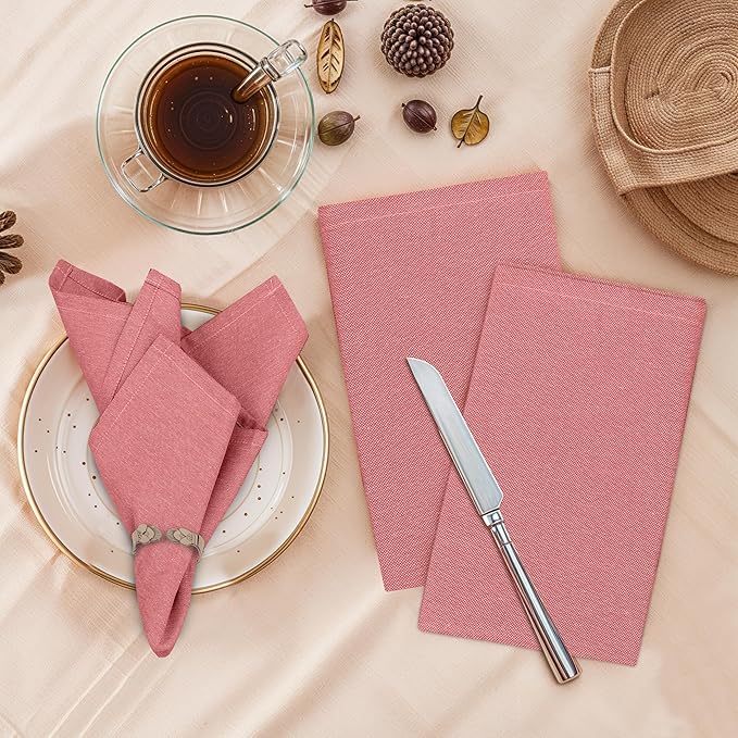 Ruvanti Cloth Napkins Set of 12, 18x18 Reusable Napkins Cloth Washable, Soft & Durable Table Napkin, Poly Cotton Fabric Dinner Napkins for Parties, Christmas, Thanksgiving, Weddings -Flame Scarlet