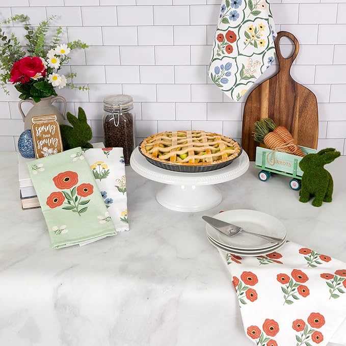 Ritz 100% Cotton Kitchen Towels, Rose Trellis Floral – 16"x26" – Absorbent Dish Towels for Drying & Cleaning – Soft & Durable (Set of 4)