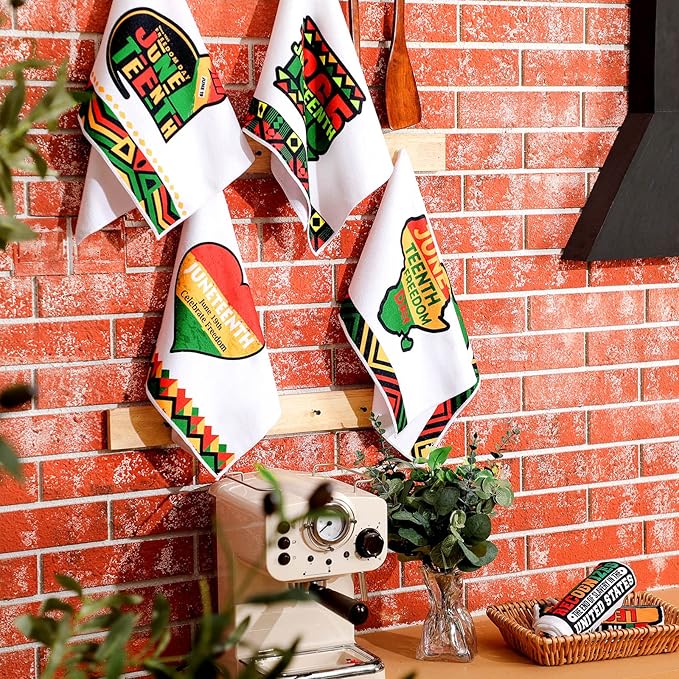Oudain 6 Pcs Juneteenth Kitchen Towels Dish Towels 19th June Dish Cloths for Washing Dishes Absorbent Kitchen Hand Towels Juneteenth Decor for Juneteenth Gift Accessories