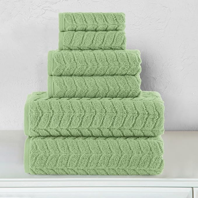 Elegant Comfort Luxury 6-Piece 100% Turkish Cotton Jacquard Braided Textured Premium Hotel Quality Towel Set– Soft and Absorbent, Includes 2 Bath Towels, 2 Hand Towels and 2 Washcloths, Sage