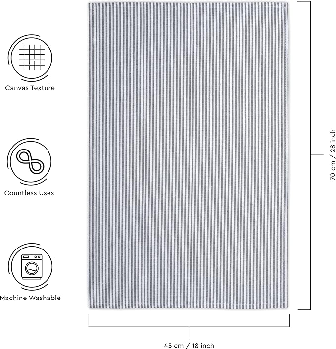 Encasa XO Cotton Kitchen Towel Set | Hand and Tea Cloth for Cleaning & Quick Drying, X-Large 28"x18" (Pack of 4) Highly Absorbent - Ticking Navy Blue