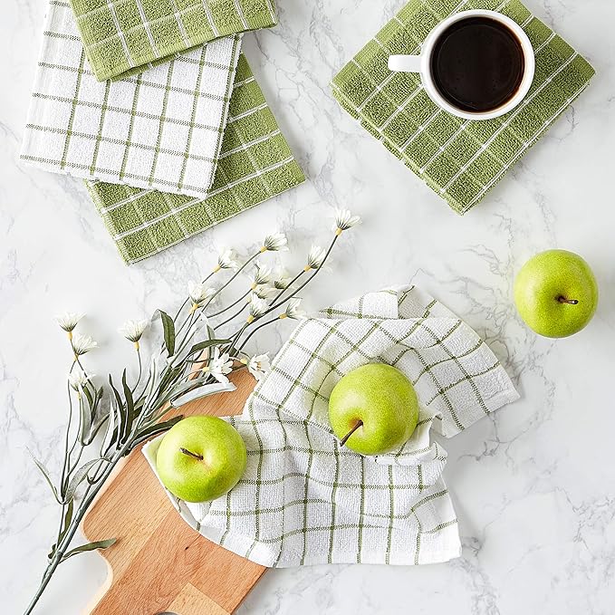 DII Basic Terry Collection Windowpane Dishcloth Set, 12x12, Antique Green, 6 Piece