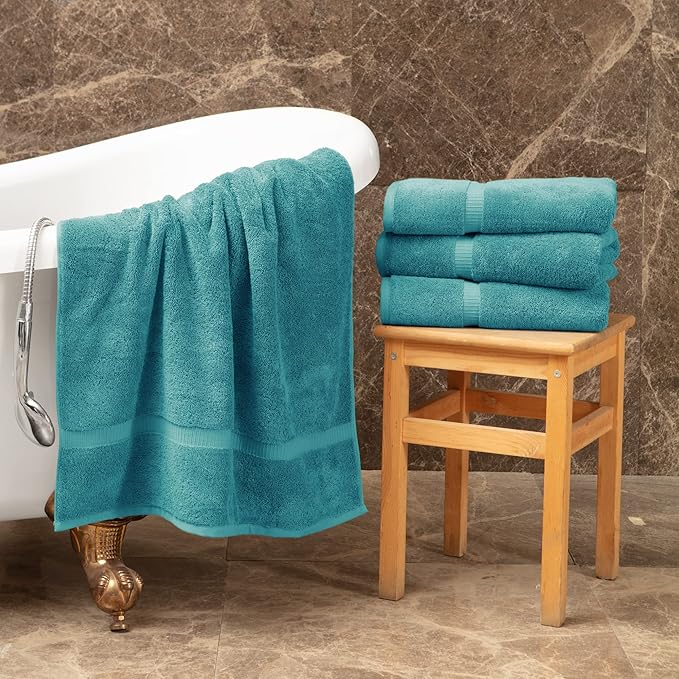Towel Bazaar Premium Cotton Super Soft and Absorbent Turkish Towels (4-Piece Bath Towels, Aqua Blue)