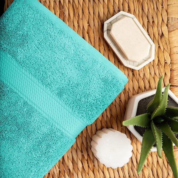 SUPERIOR Egyptian Cotton Pile 10 Piece Towel Set, Includes 2 Bath, 4 Hand, 4 Face Towels/Washcloths, Ultra Soft Luxury Towels, Thick Plush Essentials, Guest Bath, Spa, Hotel Bathroom, Turquoise