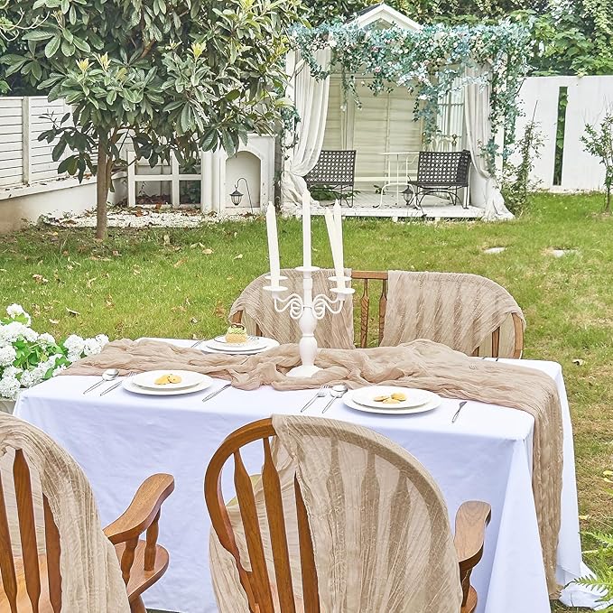IVAPUPU 10 Pcs Cheesecloth Table Runner - 10ft Nude Spring Boho Gauze Cheese Cloth Table Runners for Baby Shower Decorations Wedding Party Summer Garden Farmhouse