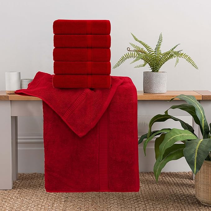 GOLD TEXTILES Premium Red 100% Cotton Bath Towels Set (24 Pack, 24 x 50 Inch) High Absorbency Multipurpose Quick Drying Pool Gym Hotel Spa Bath Towel (24, Red)
