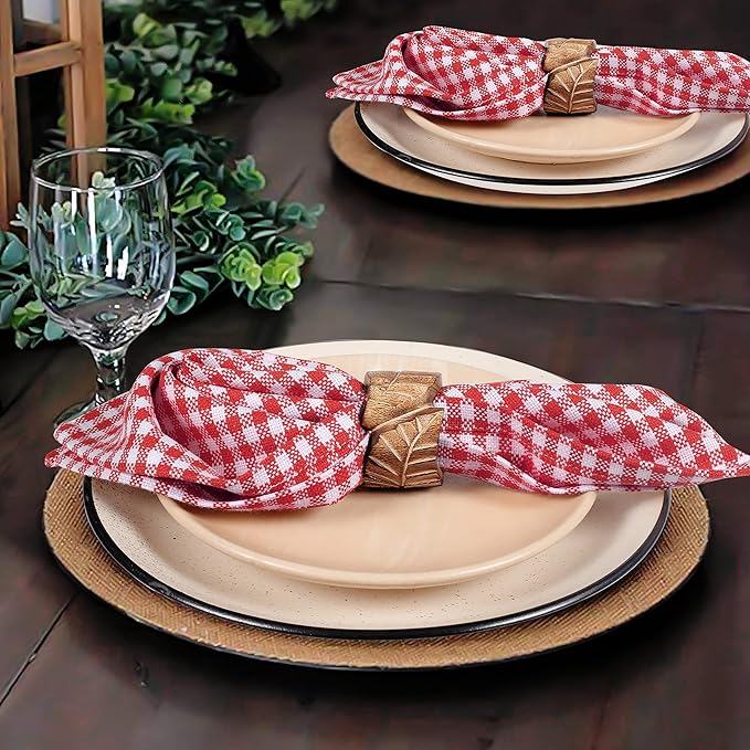Native Fab Gingham Cloth Napkins - Set of 4 - Mini Check Plaid - 100% Cotton - 16x16 inches - Soft Comfortable Absorbent - Premium Hotel Quality - Easy Care, Washable, Wedding, Everyday Use - Red