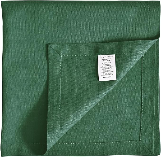 FINGERCRAFT Dinner Cloth Napkin Cotton Linen Blend 12 Pack Natural Premium Quality Mitred Corner for Every Day Use Pre Shrunk and Good Absorbency 18x18 in Easter Color Eden Green