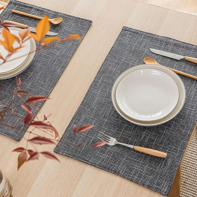 Kevin Textile Burlap Linen Placemats Set of 6 Heat Resistant Dining Table Place Mats Washable Kitchen Table Mats for Dinning Party Holiday Indoor Outdoor, 13 x19 inches, Dark Grey