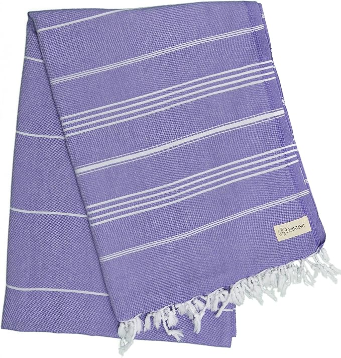 Bersuse Towels Anatolia XL Beach Blanket Throw Blanket Turkish Towel 100% Cotton Extra-Large Quick-Dry Lightweight Premium Peshtemal Towel - 61x82 Inches, Dark Purple (Set of 6)