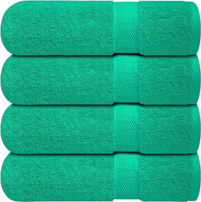 Infinitee Xclusives Luxury 100% Ring-Spun Cotton Bath Towels Set of 4 (27x54 inches) – Soft, Absorbent & Quick-Drying Towels for Bathroom, Gym, Spa & Hotel Use (Vivid Green, Bath Towels)