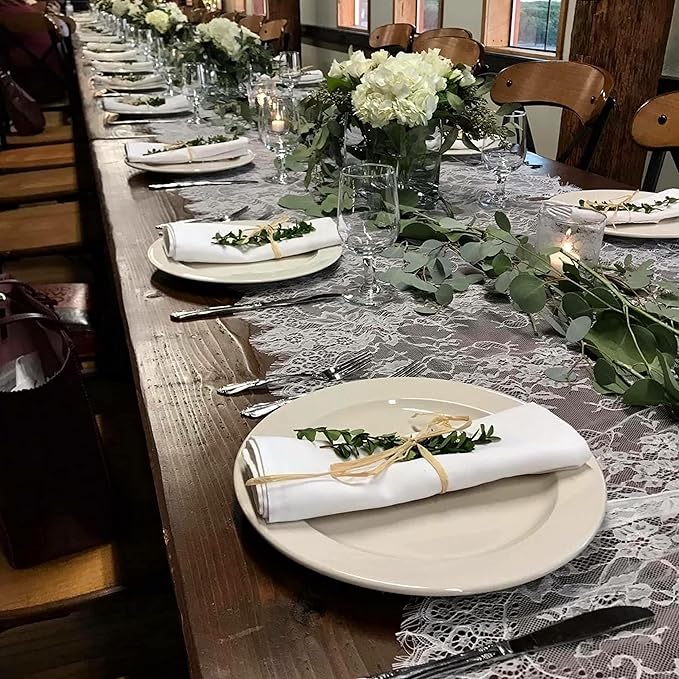 6 Pcs White Lace Table Runner 14 x 120 Inch Embroidered Boho Table Runner for Wedding Party Bridal Shower Decorations Vintage Rustic Table Runners